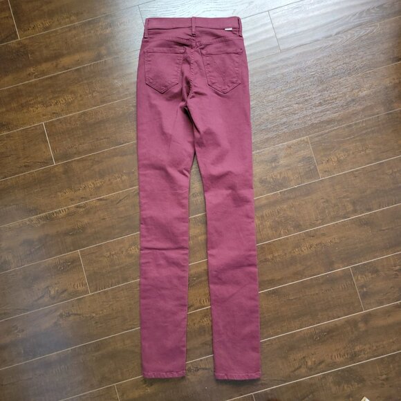 NEW Mother The Rascal Sliced Up Heel Jeans Womens 24 Maroon Chic Designer Casual - Picture 3 of 9